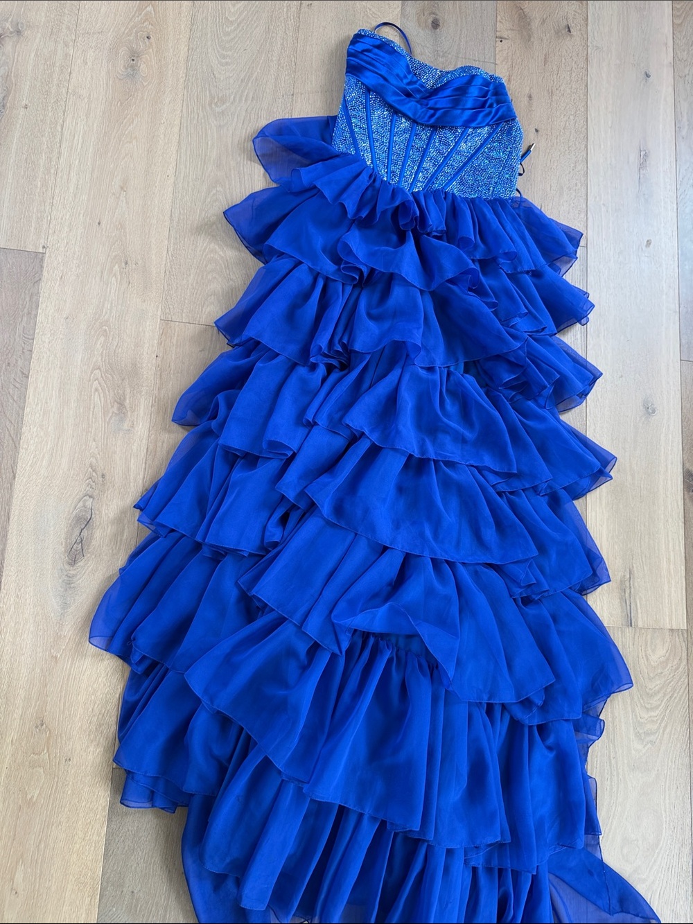 Elegant Royal Blue Ruffled Evening Dress - Picture 2 of 4
